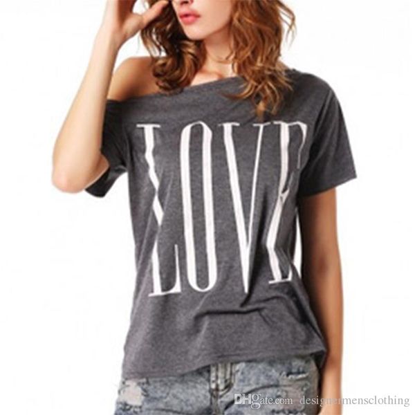 

письмо печатных футболка для женщин летняя мода с коротким рукавом девушка одежда лето повседневная одно плечо рубашка, White