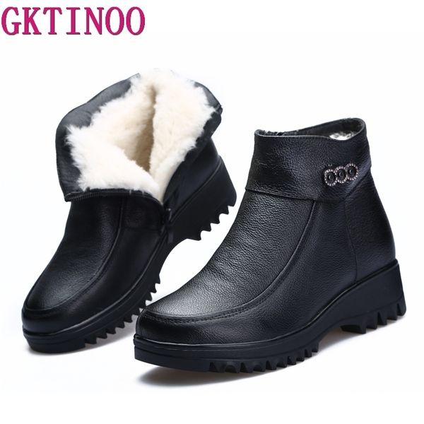 

gktinoo 2020 winter snow boots women ankle boot wedges platform heel waterproof natural wool fur warm women boots shoes big size t200425, Black
