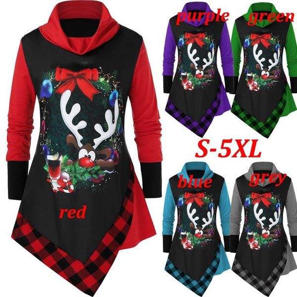 

christmas day womens casual dresses fashion milu deer plaid print womens irregular dresses casual females clothing, Black;gray