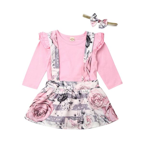 

au 3pcs toddler baby girl clothes autumn clothes ruffle romper+floral tutu skirt outfits baby set 6m-3t, White