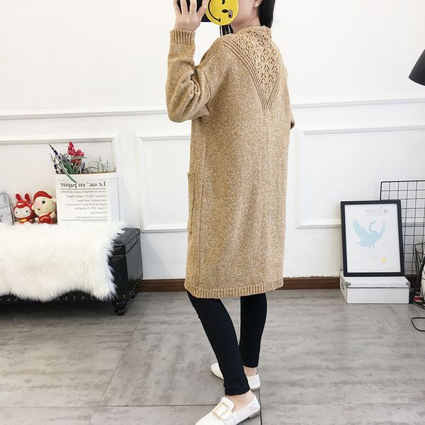 

fall / winter 2019 mid-length mid-length back hollow sweater coat gray loose sweater, Black