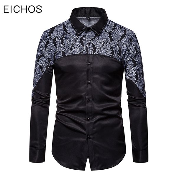 

весна осень мужская рубашка printed цвет блок лоскутная рубашки мужчин тонкий с длинным рукавом повседневная рубашка бизнес tops мужской раз, White;black