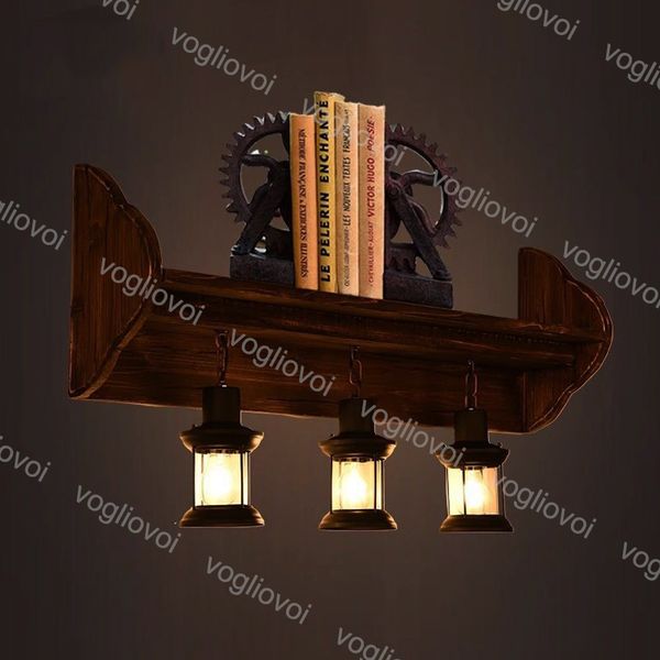 

wall lamps vintage loft ship wood decoration bookshelf 3heads e27 for bar counter stair corridor loft country balcony industrial project dhl