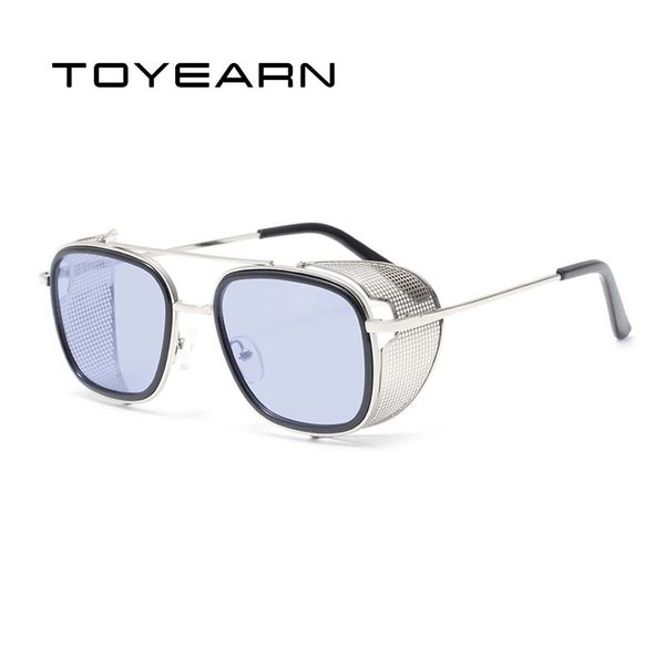 

toyearn vintage square gothic steampunk sunglasses men women fashion brand design metal wrap goggle mirror len sun glasses uv400, White;black