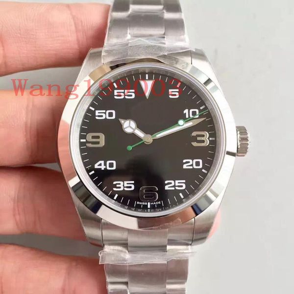 

selling classic men watch air-king 40mm black large dial sapphire glass automatic movement 316 steel strap mens wristwatch, Slivery;brown