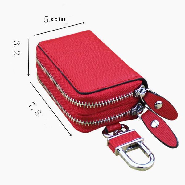 

Casual Leather Double Zipper Women Key Wallet Keyring Holder Embossed Men Housekeeper Car Key Holder Coin