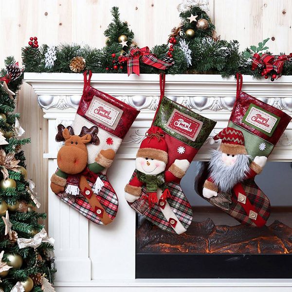 

christmas gift xmas tree decorations for home santa claus stockings 3 colors christmas bag for kids surprised gifts