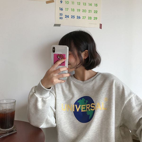 

2 colors korean preppy style cartoon letter print long sleeve female sweatshirts womens streetwear clothes (f3568, Black