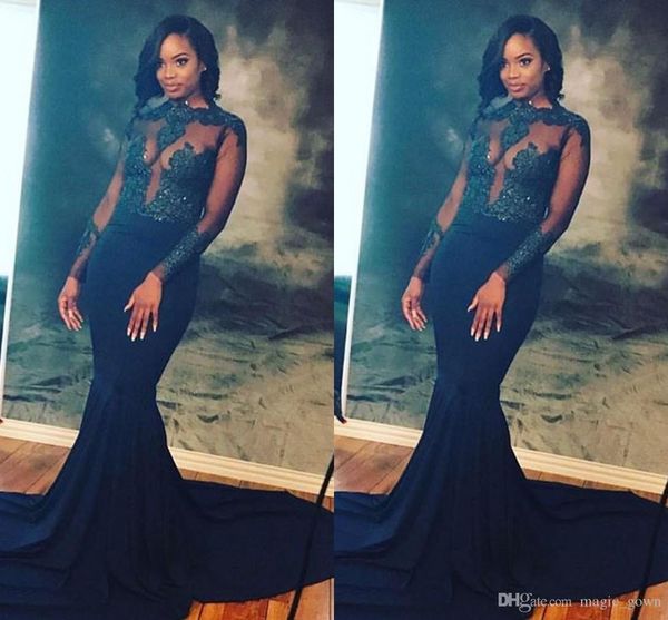 

dubai arabic long mermaid prom dresses sheer neck cap sleeves high neck beaded front split floor length evening gowns prom party dress, Black