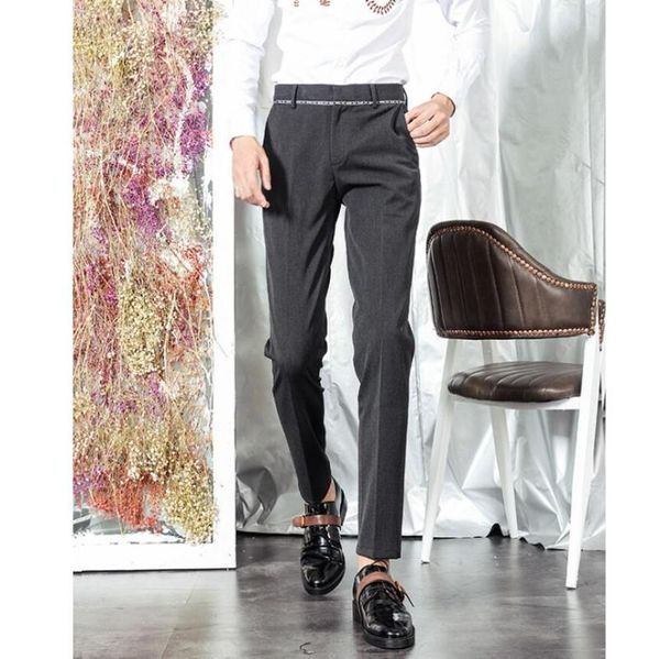 

2020 new autumn winter men's pants fashion casual pants slim trousers simple male business suit plus size stage costumes, Black