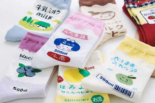 

harajuku style new fashion women's socks girls socks japanese style cute strawberry jam and milk drinks middle tube, Black;white
