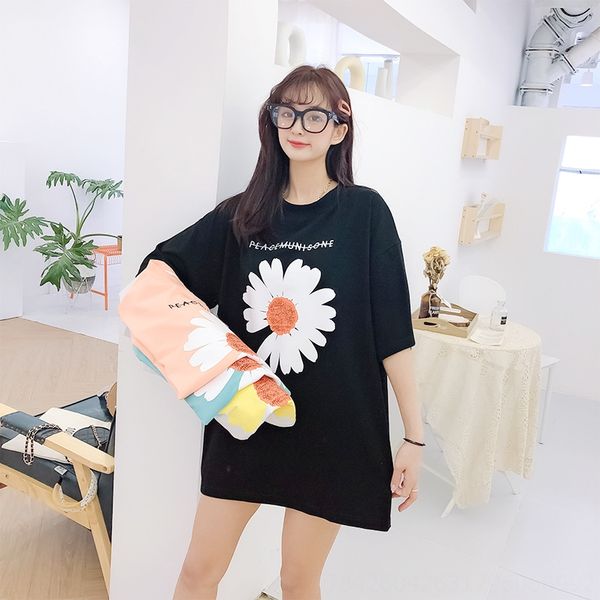 

little daisy round collar short-sleeved t-shirt t-shirt women's cotton midi student all-match ins women's dress, White