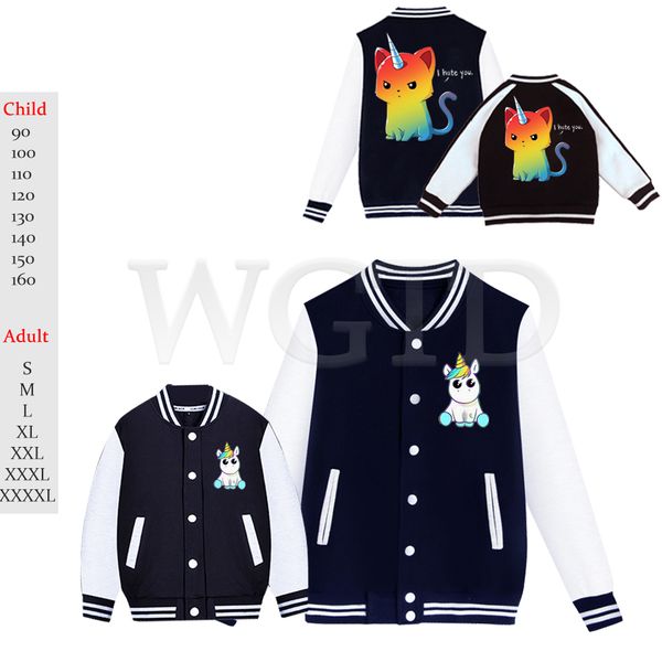 

2019 unicorn printing winter clothes boys girls jacket toddler family matching outfits baby baseball jacket parent-child outfit, Blue