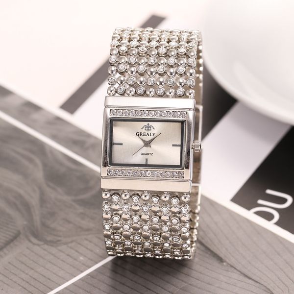 

fashion luxury ladies dress watches bracelet mesh belt rectangle dial with diamond women's quartz wrist watch, Slivery;brown