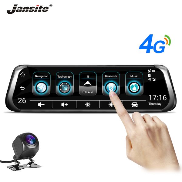 

jansite 10" 4g wifi car dvr touch screen dual lens universal android gps navigation mirror rear view car cameras adas bluetooth