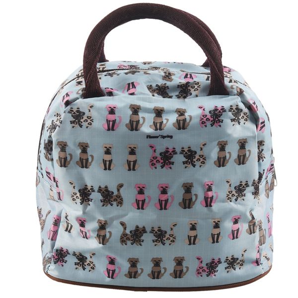

fashion zipper lunch bag picnic box for women tote handbag pattern puppy, Blue;pink