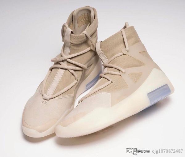 

high air fear of god 1 oatmeal basketball shoes jerry lorenzo string oatmeal tan hue knitted bootie upper men sports sneakers with box