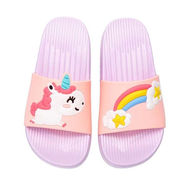 

baby girls cartoon unicorn toddler beach swimming slippers kids boy rainbow shoes children summer flip flops indoor cute sandals, Black;grey