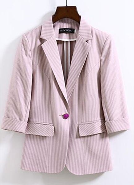 

women's korean version of the new boutique special personality trend slim sleeve versatile spring and autumn striped suit jacket / s-4x, White;black