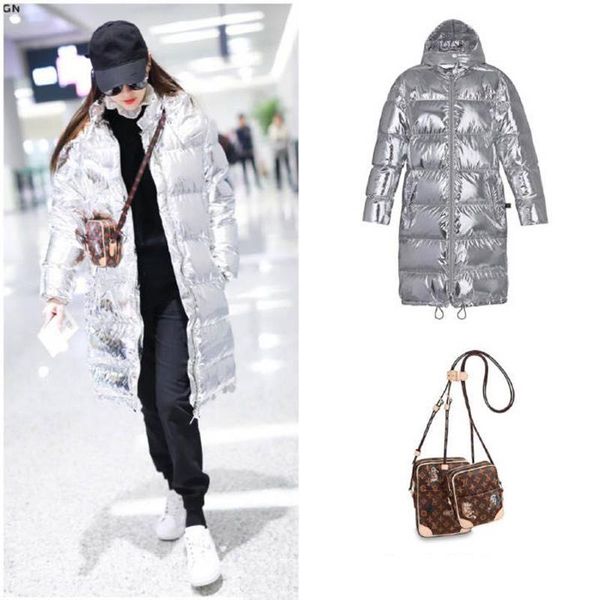 

2020 новых звезды с той же самой silver средней длиной более-колено марки shiny для slim женщин толстого пуховик женщины s, Black