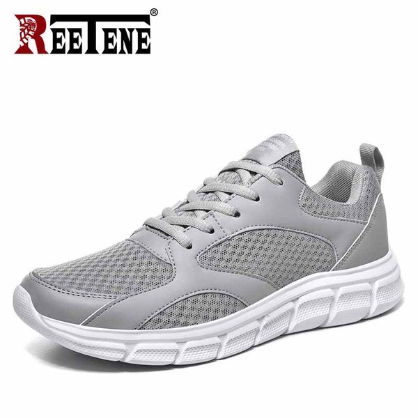 

reetene summer light men sneakers fashion casual mesh shoes men outdoor lace up sport shoes breathable running footwear big size, Black