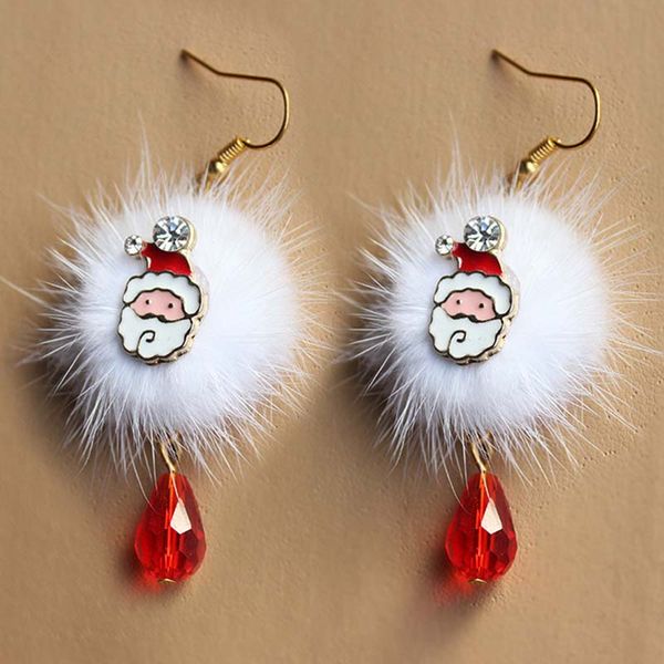

brand new year gift santa claus plum deer white velvet ball red crystal drop earring pendant long earrings for christmas hr