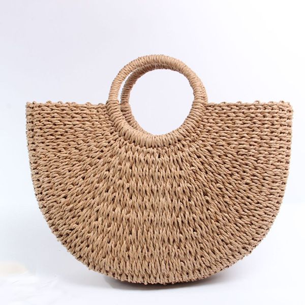 

designer- hand woven beach bag round straw totes bag large bucket summer bags women natural basket handbag ins popular e57