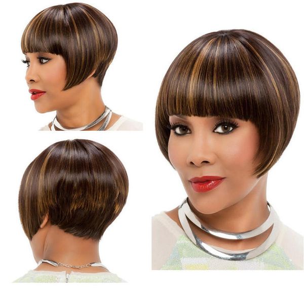 Short Hair For Ladies Straight Short Bobo Wigs Neat Bangs Inward
