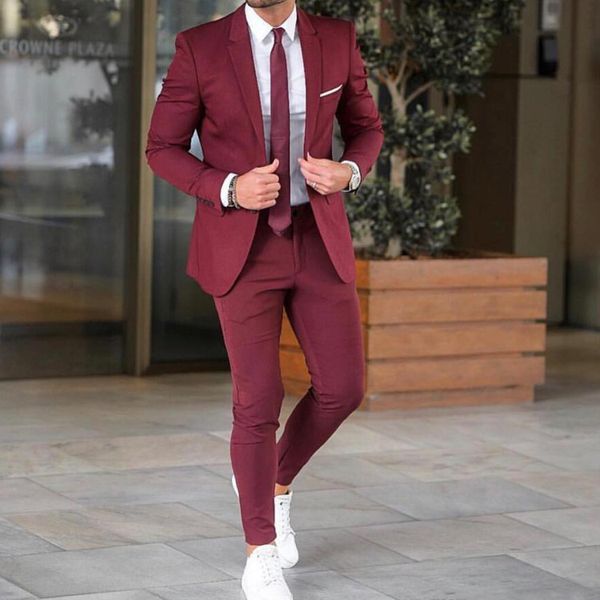 

burgundy groom wedding tuxedos notched lapel slim fit groomsmen wear popular men formal blazer prom jacket suits(jacket+pants), Black;gray
