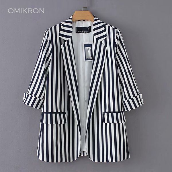 

women women vintage black striped blazer female long sleeve elegant jacket ladies work wear blazer formal suits coat outerwear, White;black