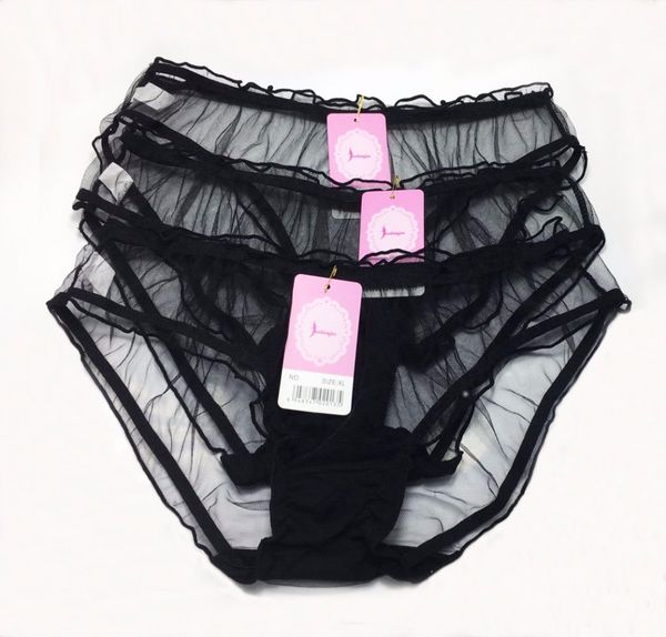 

feehoofox 3pcs/lot women panties lace thongs ultra-thin mesh transparent bragas mujer women's briefs underwear, Black;pink