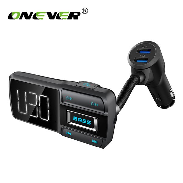 

onever bass button fm transmitter bluetooth handscar kit lcd mp3 player car accessories with big led display 5v3.4a new