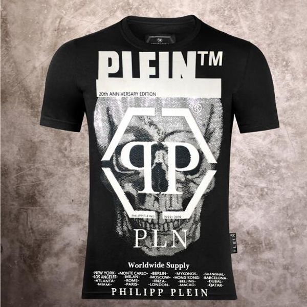 

2020 spring summer brand designers t-shirts men's casual tees fashion crystal skull print tshirt men luxury streetwear hip hop rock, Black;brown