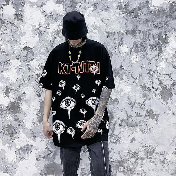 

print t shirt men and women loose cotton o neck hip hop tshirts oversize short sleeve summer t-shirt, White;black