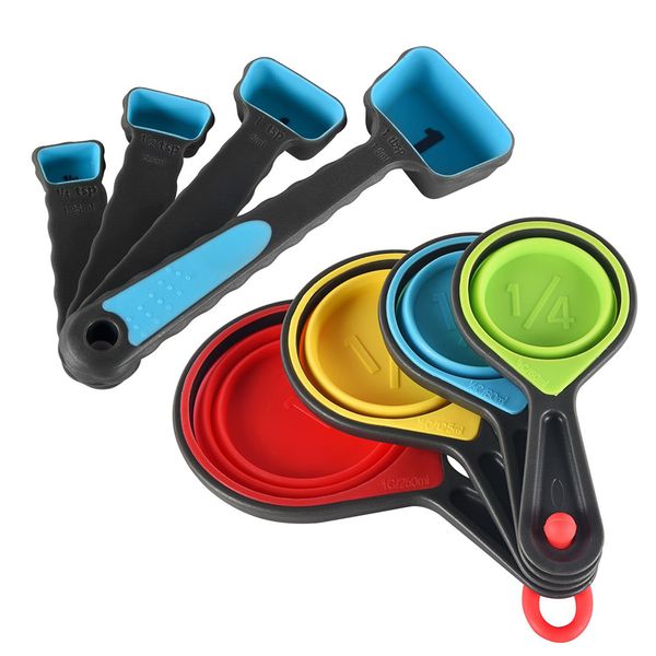 

silicone measuring cup spoon set foldable precision scale measuring spoon food grade material coffee bean rice flour measuring baking tools