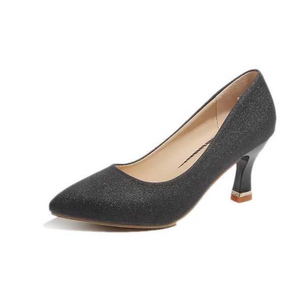 

heel 5cm womens pumps pointed high heels shoes woman bling sequins exotic heels party dress shoes womens heels escarpin talon epais, Black