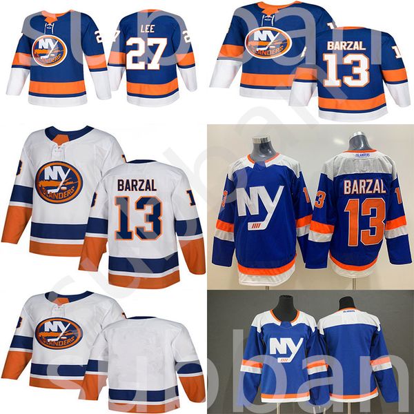 

hockey jerseys new york islanders alternate third blue 13 mathew barzal jersey 27 anders lee denis potvin, Black;red