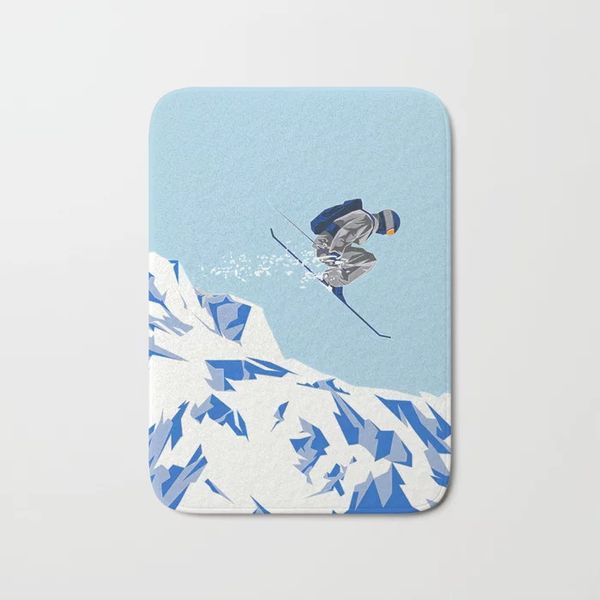 

bathroom rugs skier flying down the ski slopes bath mat flannel absorbent non slip doormat entrance door bath room mats
