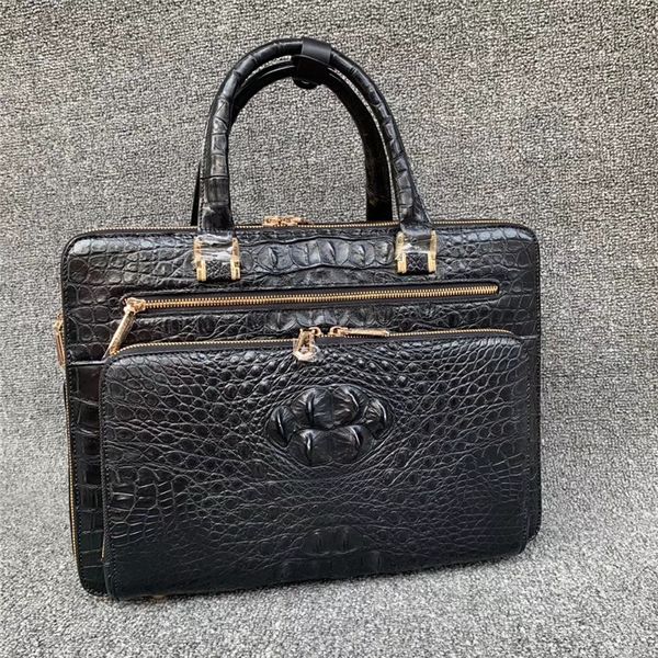 

business style authentic genuine crocodile skin men's lapbriefcase exotic alligator leather male large handle handbag