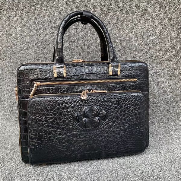 

business style authentic genuine crocodile skin men's lapbriefcase exotic alligator leather male large handle handbag