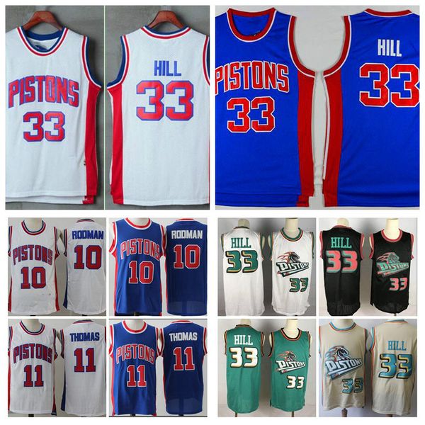 

men youth detroit pistons joe dumars 33 hill 10 rodman 40 lambier 11 thomas mitchell & ness blue red white swingman jersey, Black;red