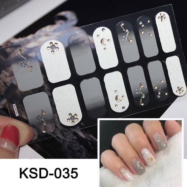 

14 pcs/sheet star moon design full nail stickers diy pure color nail art decoration bv789, Black