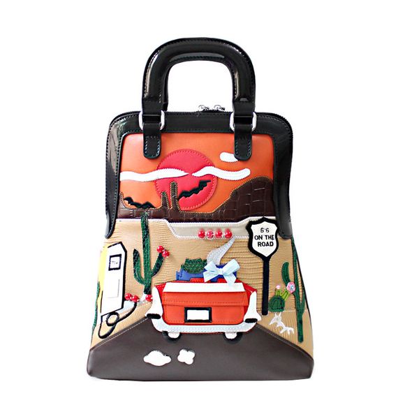 

johnature творческого мультфильм женщины кожа рюкзак 2020 новые ручная вышивка сращивание мини чемоданчик мода сумка для путешествий