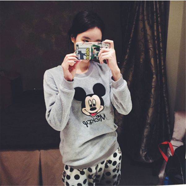 

summer and winter coral plush pyjamas warm flannel round collar cartoon residence suit long sleeve suit, Blue;gray