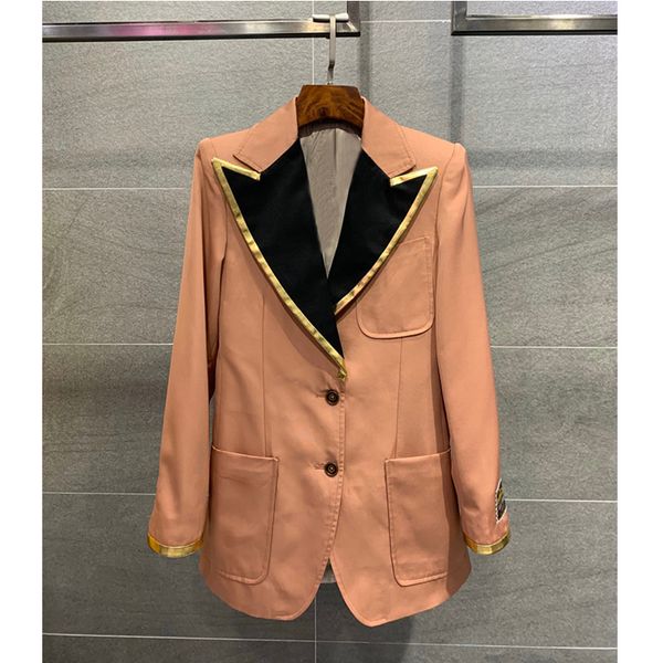 

5.12 high end 2020 summer new women fashion contrast color single breasted long sleeve blazer coat, White;black