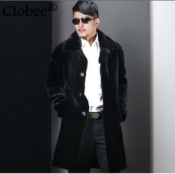 

plus size casual long black men's mink coat abrigos mujer overcoat autumn winter thick furry business formal faux fur coat v539