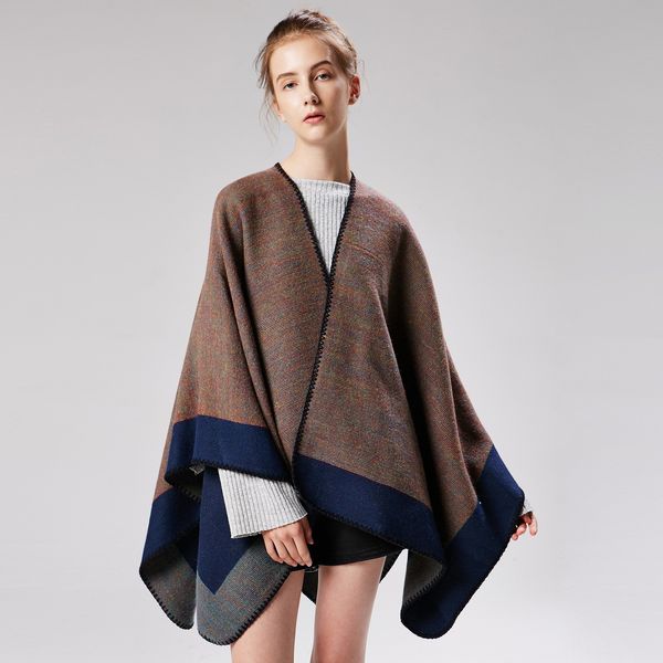 

2019 new women thick winter ponchos warm shawls lady fashion scarves luxury oversized scarf cape, Blue;gray