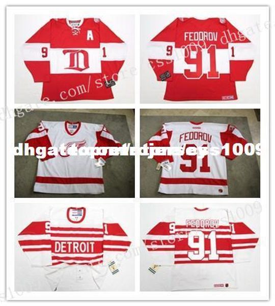 

custom sergei fedorov detroit red wings 1992 vintage ccm jersey mens personalized stitching jerseys, Black;red