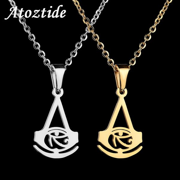 

atoztide egyptian hatchet hollow eye of horus necklace for women men vintage stainless steel evil eye pendant necklace amulet, Silver