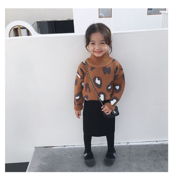 

2019 winter new style baby girls sewater fashion leopard girls winter sweater high collar warm kids sweater for girls, #8258, Blue